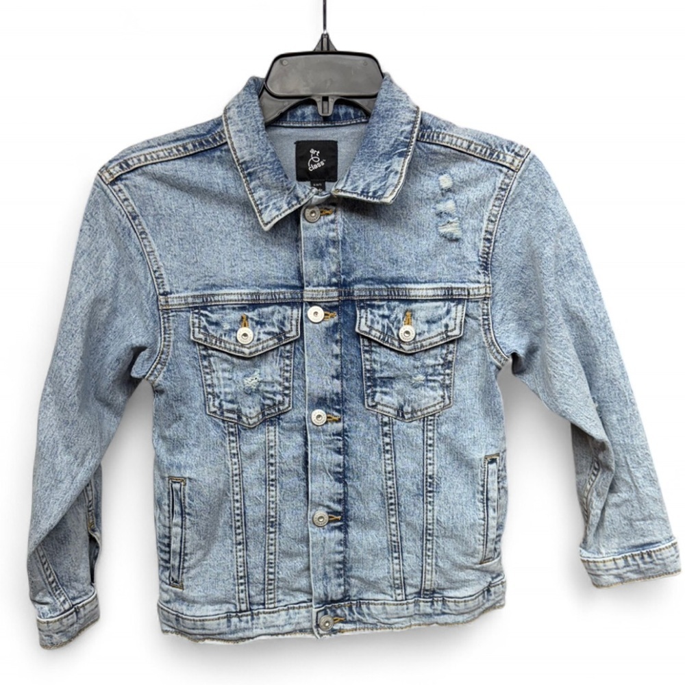 Art Class Kids Light Wash Distressed Denim Trucker Jacket - Size Small (6/7) - Picture 2 of 6